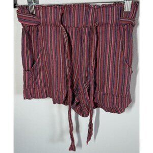 Indigo Rain Burgundy Blue Linen Blend Shorts Size Small Flowy Lighweight Pockets